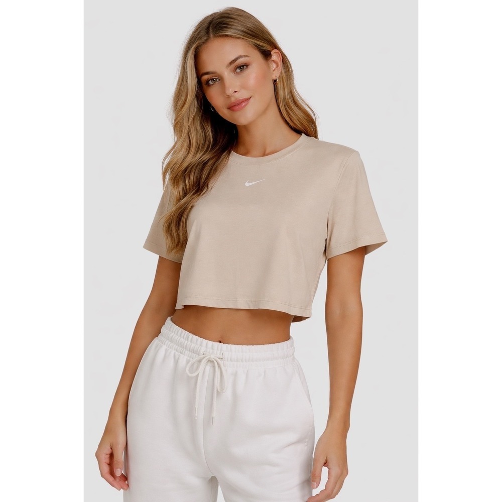 Nike Sportswear Essential Slim Fit Crop‎ Tee Beige Tan L Activewear 101-03